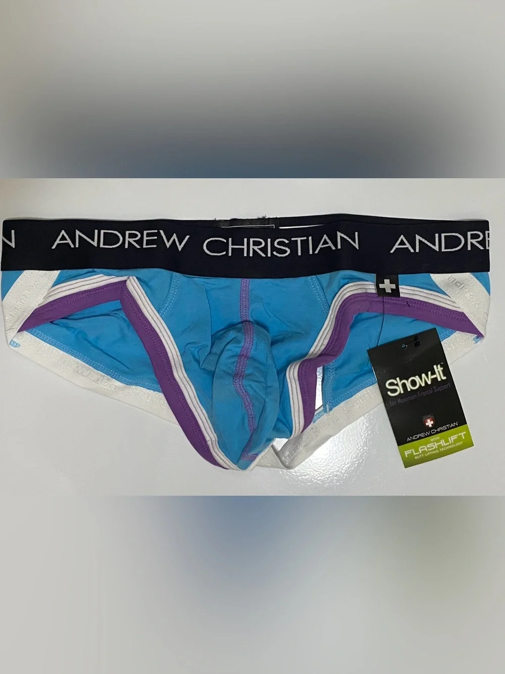 NWT! Andrew FlashLift Pro Jock w/Show-It MED Powder Blue